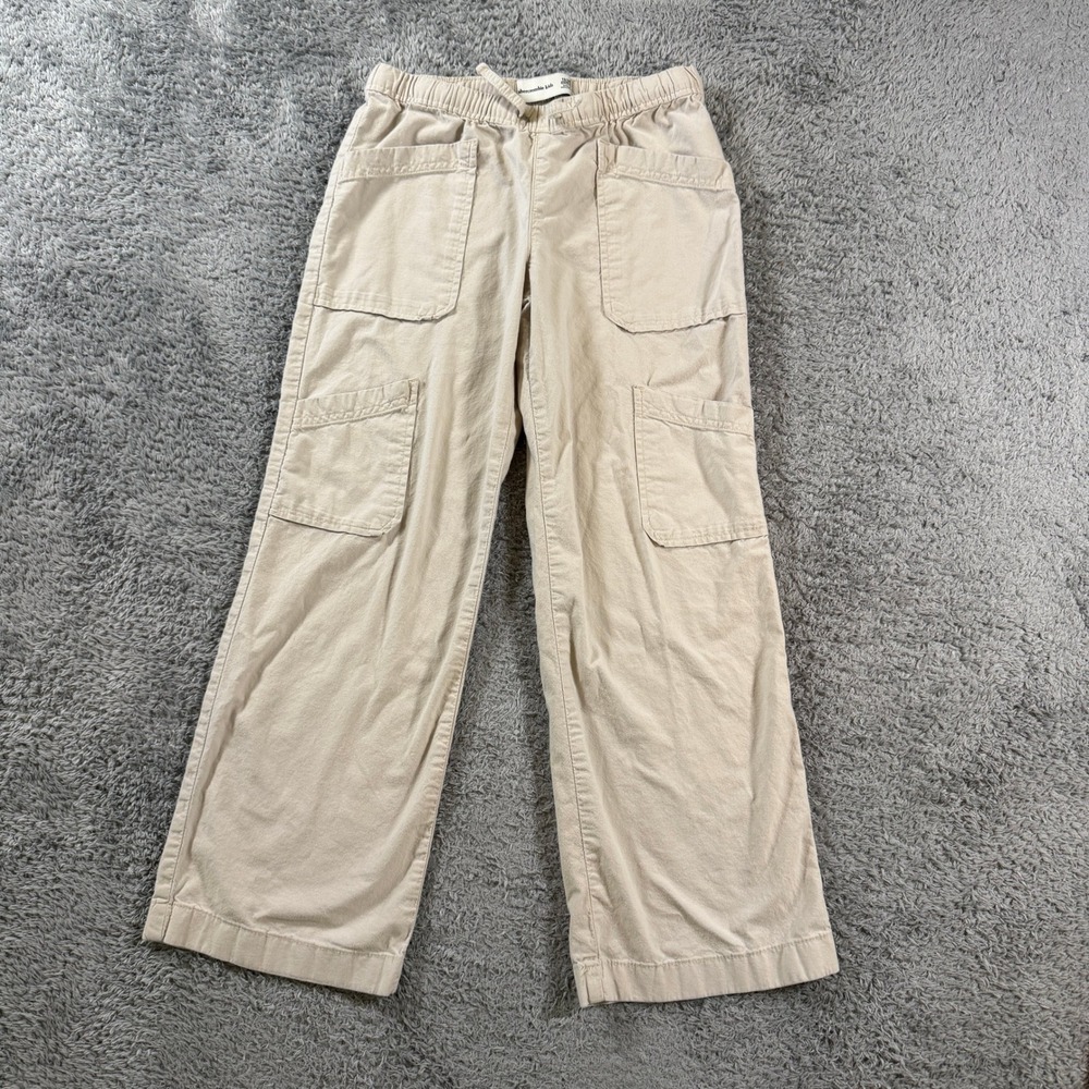 Abercrombie Kids Girls Cargo Pants Size 13/14 Beige Wide Leg Elastic Waist